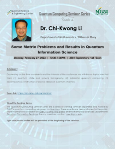 Some Matrix Problems and Results in Quantum Information Science by Chi-Kwong Li of William and Mary
