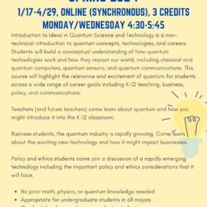 New course PHYS 391/590 on Ideas in Quantum Science and Technology